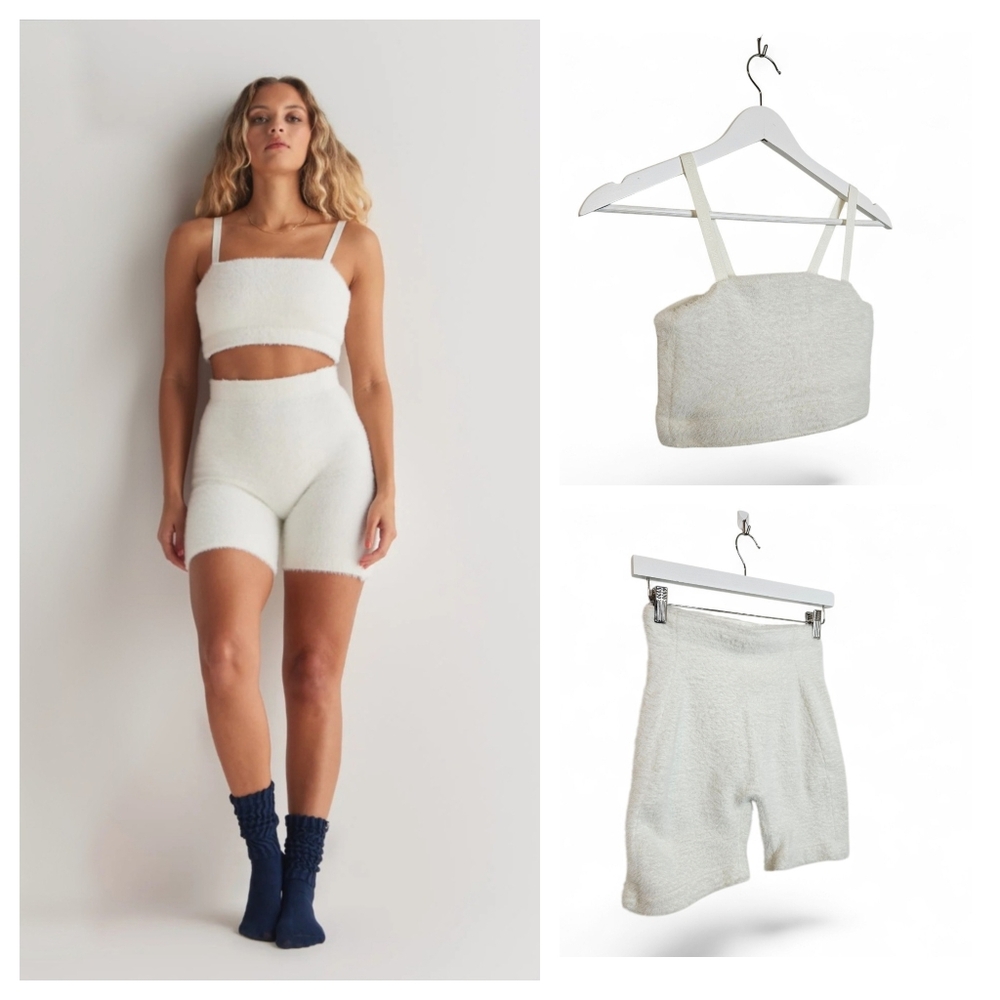 Gymshark Whitney Simmons Set Size S Eyelash Knit Bandeau Biker Shorts White